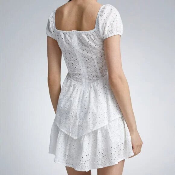 Ruffled Broderie Anglaise Dress 100% Cotton Mini Dress - Picture 2 of 7